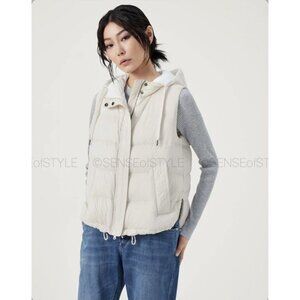 Brunello Cucinelli Women's Vest Monili trim Jacket Puffer Down Hooded Nylon 40 S